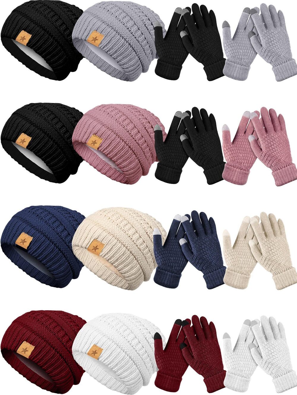 4850 8 Set Winter Warm Hat Gloves Bulk Knitted Warm Beanies
